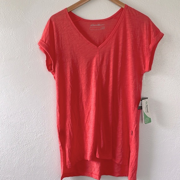 Eddie‎ Bauer Small short sleeve v neck tunic t-shirt light coral NWT - Picture 1 of 8